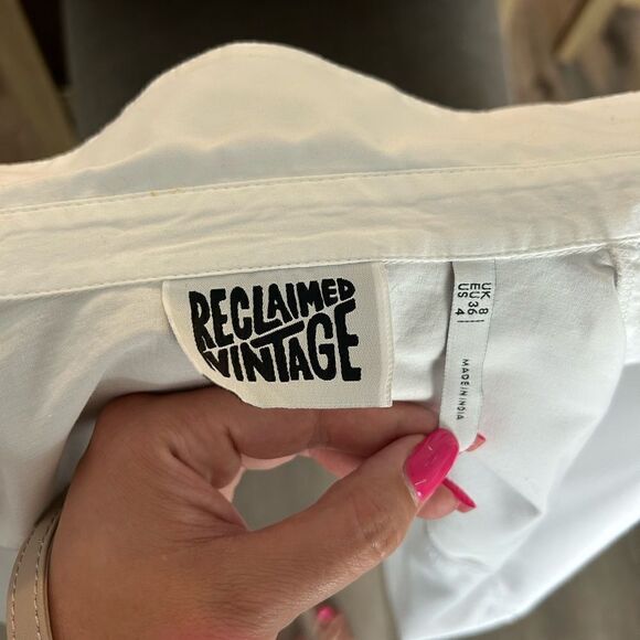 Reclaimed vintage white cotton short with balloon sleeves US4 - Picture 5 of 5